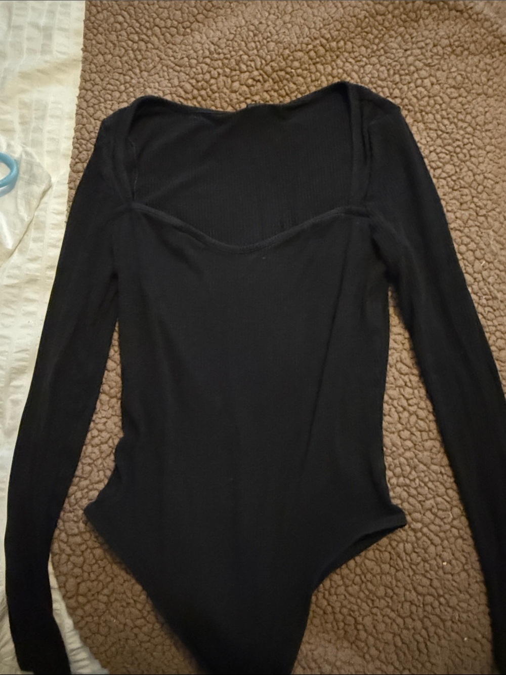 Black Long-Sleeve Sweetheart Ribbed Top